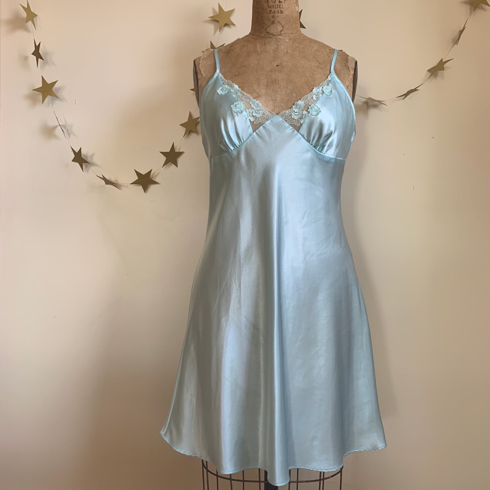 Baby blue lace and satin slip / dress